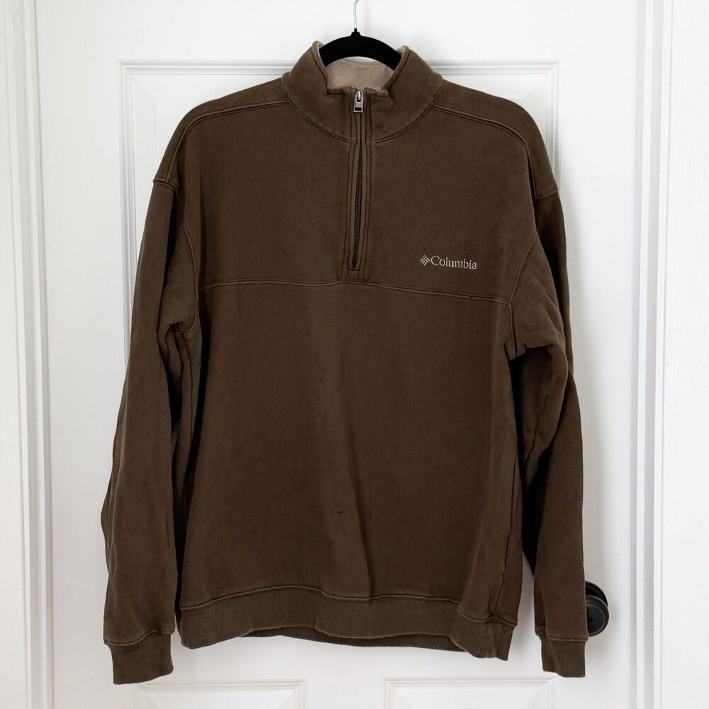 Men Columbia Half Zip Sweatshirt Pullover Classic Fit in Dark Brown Size Medium